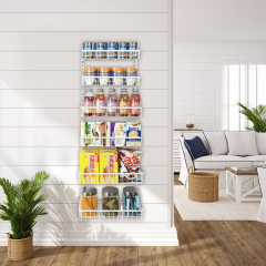 6-Tier Adjustable Metal Baskets Pantry Door Organizer (White)