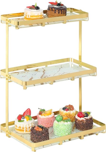 3 Tier Serving Tray for Dessert Pastry Decorate Display, Rectangle Cupcake Tower Perfect for Party, Wedding, Baby Shower
