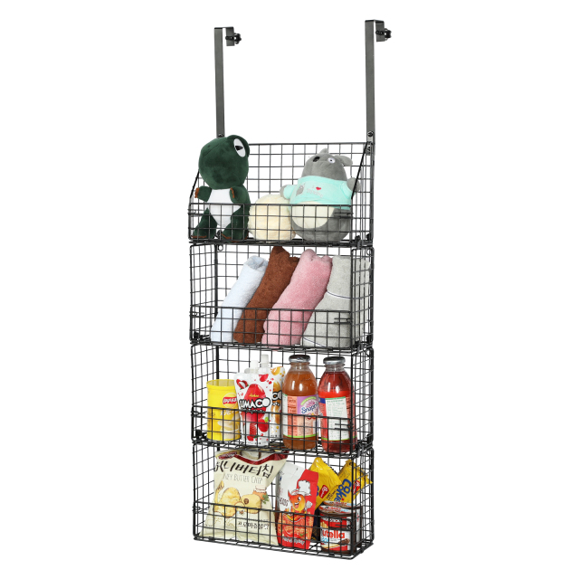 Over The Door Organizer - 4-Tier Pantry Door Organizer Hanging Storage Rack & Detachable And Foldable Metal Seasoning Spice Basket