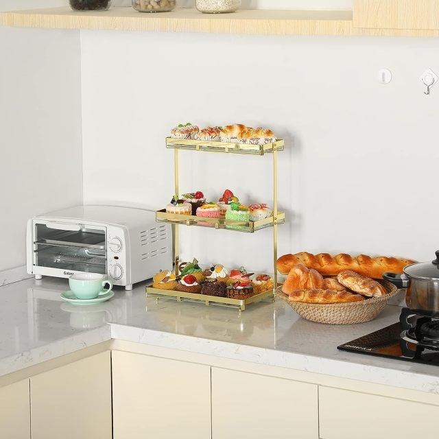 3 Tier Serving Tray for Dessert Pastry Decorate Display, Rectangle Cupcake Tower Perfect for Party, Wedding, Baby Shower