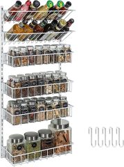 6 Tier Hanging Height-Adjustable Wire Spice Shelves Seasoning Holder Rack