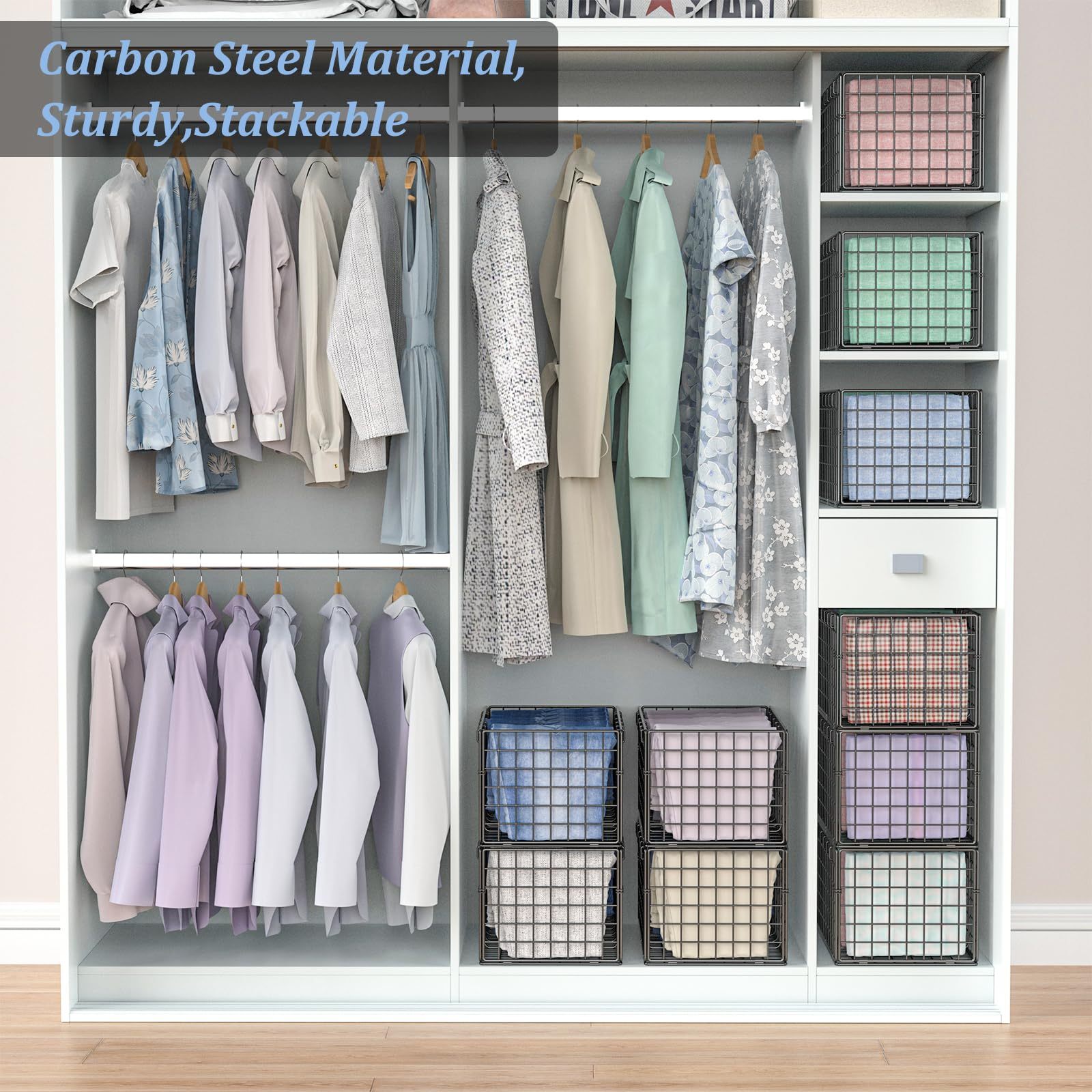 2 Pack Metal Wardrobe Clothes Organizer with Adjustable & Removable Dividers