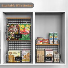 Counter&Wall Mounted Pantry 3 Pack Fruit Basket for Kitchen with Wood Lid