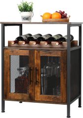 Wine Bar Rack Cabinet Detachable Wine Rack Coffee Bar Cabinet with Glass Holder