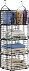 4 Tire Hanging Closet Organizer Stackable Storage Clothes Hanging Shelves With 3 Dividers