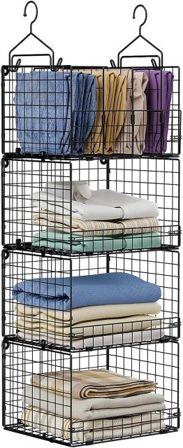 4 Tire Hanging Closet Organizer Stackable Storage Clothes Hanging Shelves With 3 Dividers