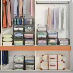 4 Tire Hanging Closet Organizer Stackable Storage Clothes Hanging Shelves With 3 Dividers