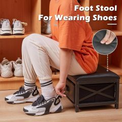 Faux Leather Foot Rest Stool with Storage for Living Room Bedroom Entryway