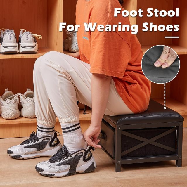 Faux Leather Foot Rest Stool with Storage for Living Room Bedroom Entryway