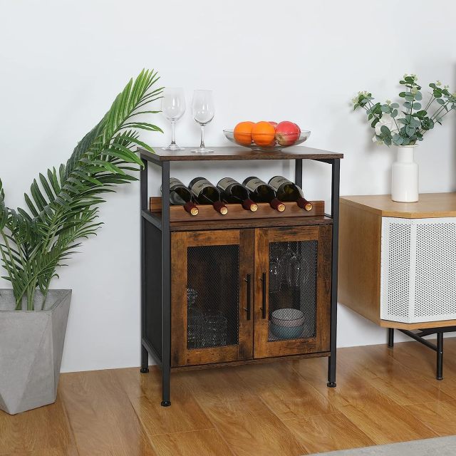 Wine Bar Rack Cabinet Detachable Wine Rack Coffee Bar Cabinet with Glass Holder