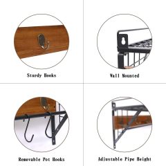 Wall Mount Pot Rack Storage Organizer 2 Tier Hanging Rails with 10 Hooks