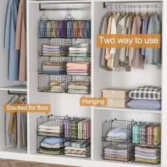 4 Tire Hanging Closet Organizer Stackable Storage Clothes Hanging Shelves With 3 Dividers