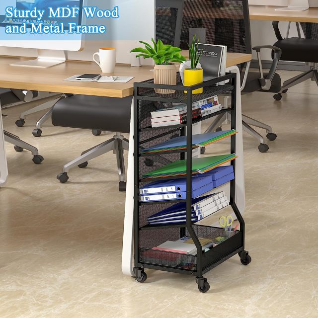 7 Tier File Organizer Beside Desk Rolling File Cart with Sliding Trays
