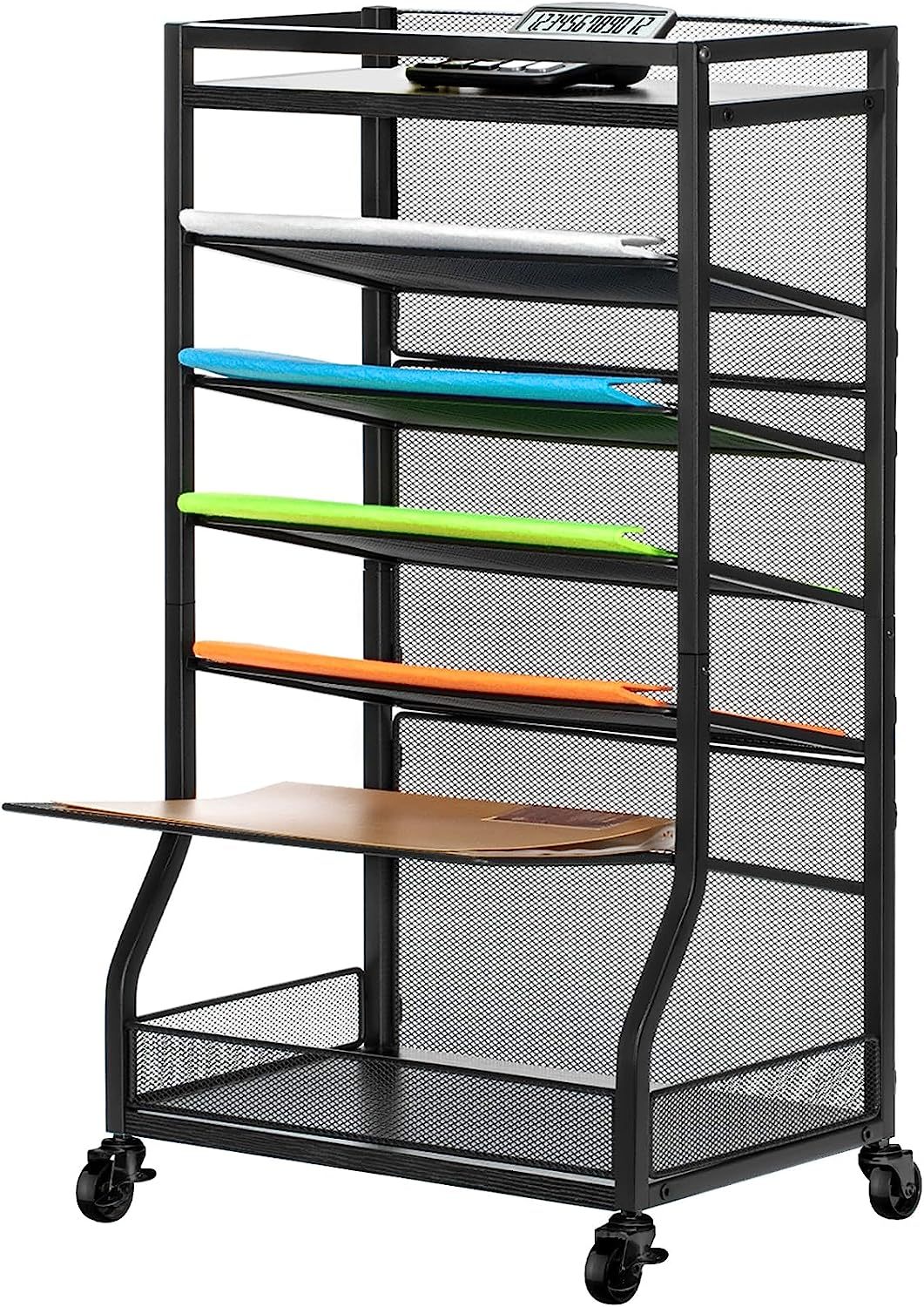 7 Tier File Organizer Beside Desk Rolling File Cart with Sliding Trays