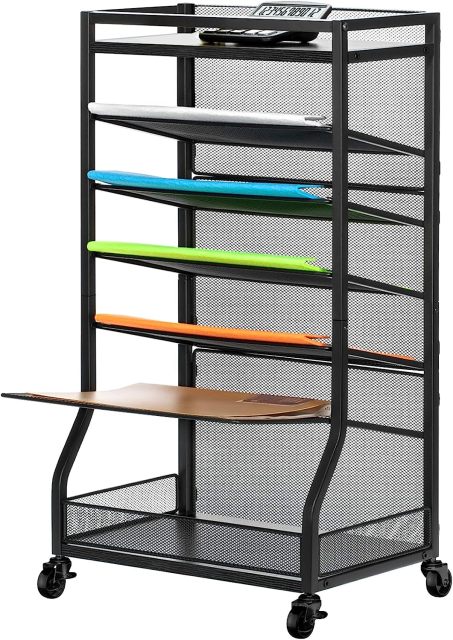 7 Tier File Organizer Beside Desk Rolling File Cart with Sliding Trays