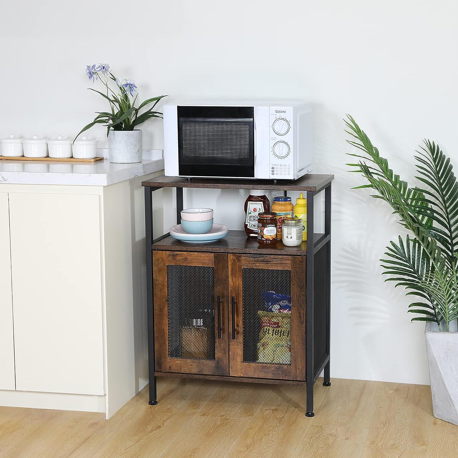 Wine Bar Rack Cabinet Detachable Wine Rack Coffee Bar Cabinet with Glass Holder
