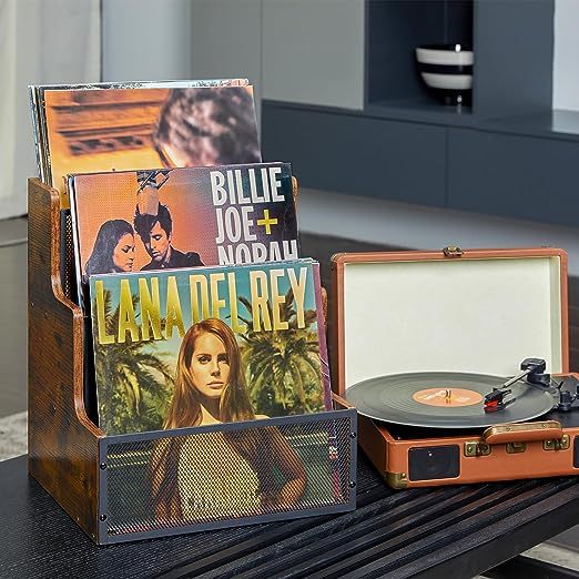 Stepped 3 Tier Record Crate Wooden Album Storage Desktop Organizer Box for Vinyl