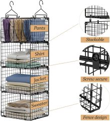 4 Tire Hanging Closet Organizer Stackable Storage Clothes Hanging Shelves With 3 Dividers