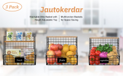 Counter&Wall Mounted Pantry 3 Pack Fruit Basket for Kitchen with Wood Lid