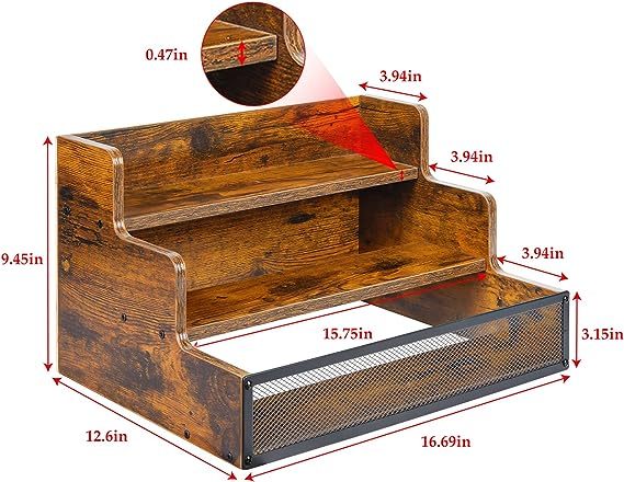 3 Step Countertop Liquor Bottle Display Shelf Retro Wine Rack for Home Bar Kitchen