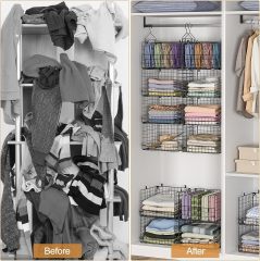 4 Tire Hanging Closet Organizer Stackable Storage Clothes Hanging Shelves With 3 Dividers