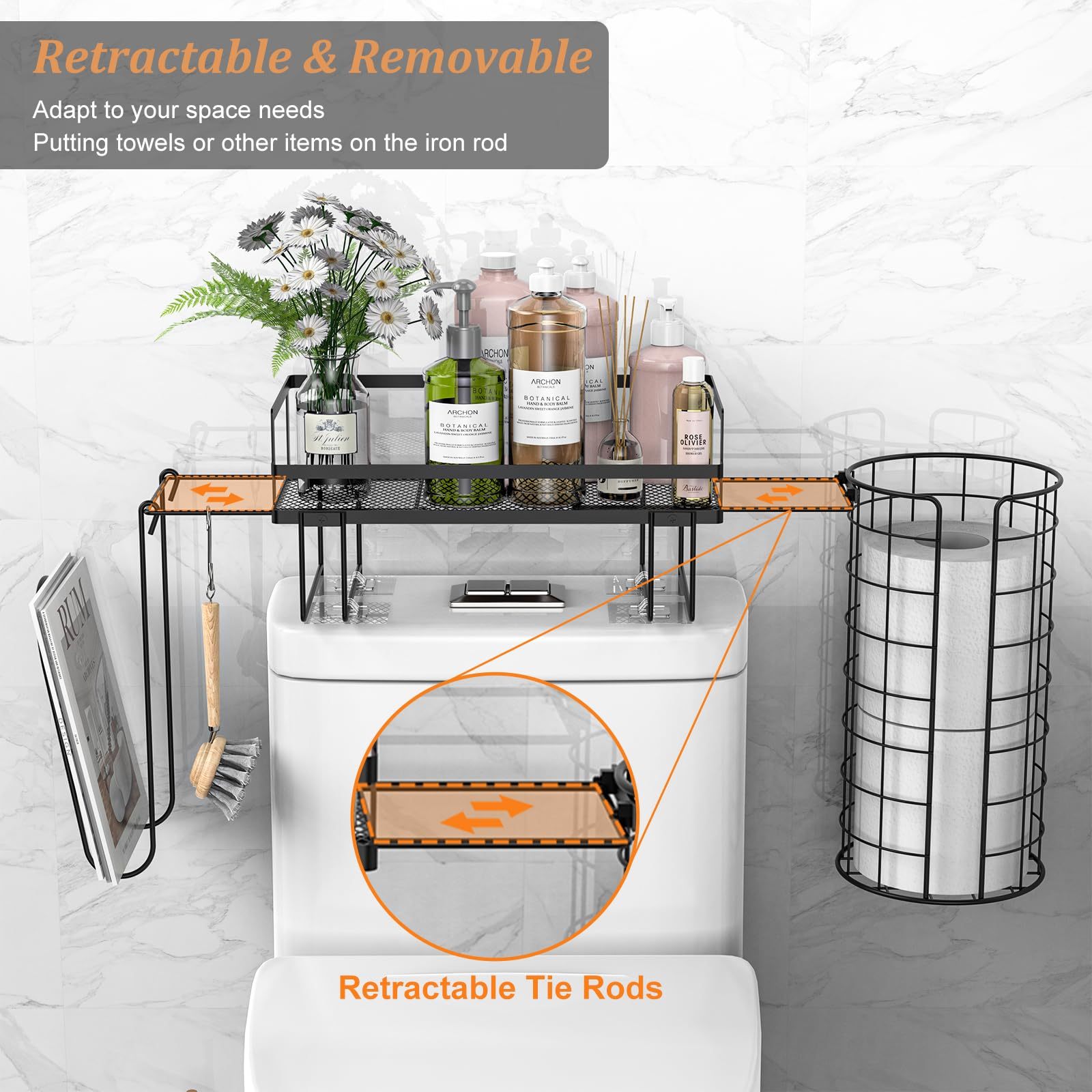 Multifunctional Over The Toilet Storage Shelf with Paper Holder