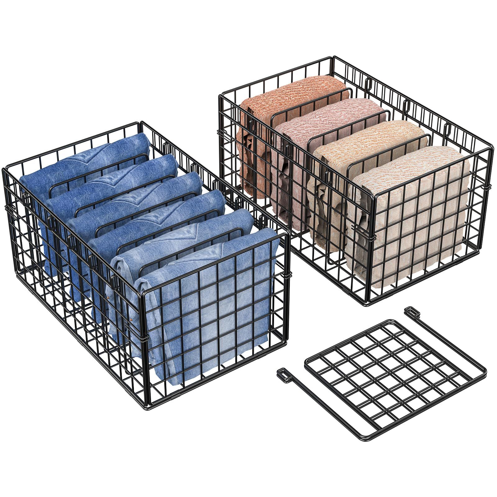 2 Pack Metal Wardrobe Clothes Organizer with Adjustable & Removable Dividers
