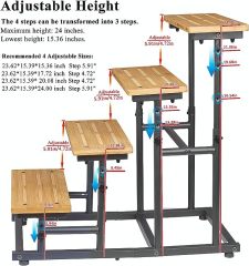 Adjustable 4 or 3 Ladder Bamboo Pet Dog Stairs Dog Step for High Beds or Couch