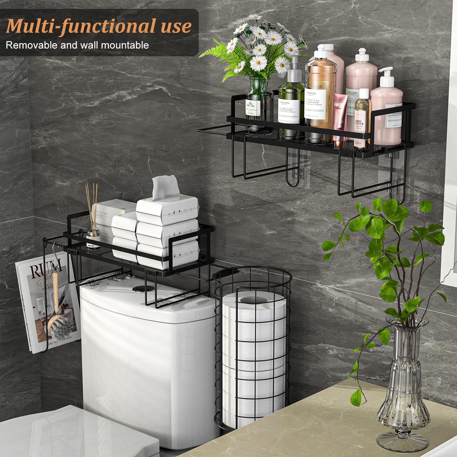 Multifunctional Over The Toilet Storage Shelf with Paper Holder