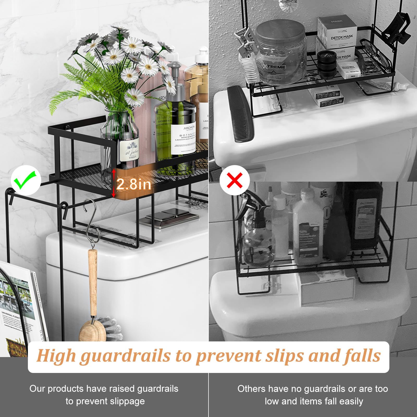 Multifunctional Over The Toilet Storage Shelf with Paper Holder