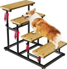 Adjustable 4 or 3 Ladder Bamboo Pet Dog Stairs Dog Step for High Beds or Couch