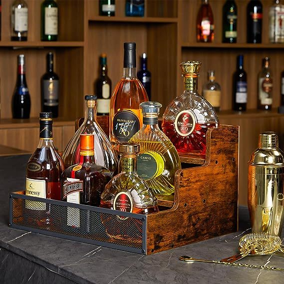 3 Step Countertop Liquor Bottle Display Shelf Retro Wine Rack for Home Bar Kitchen
