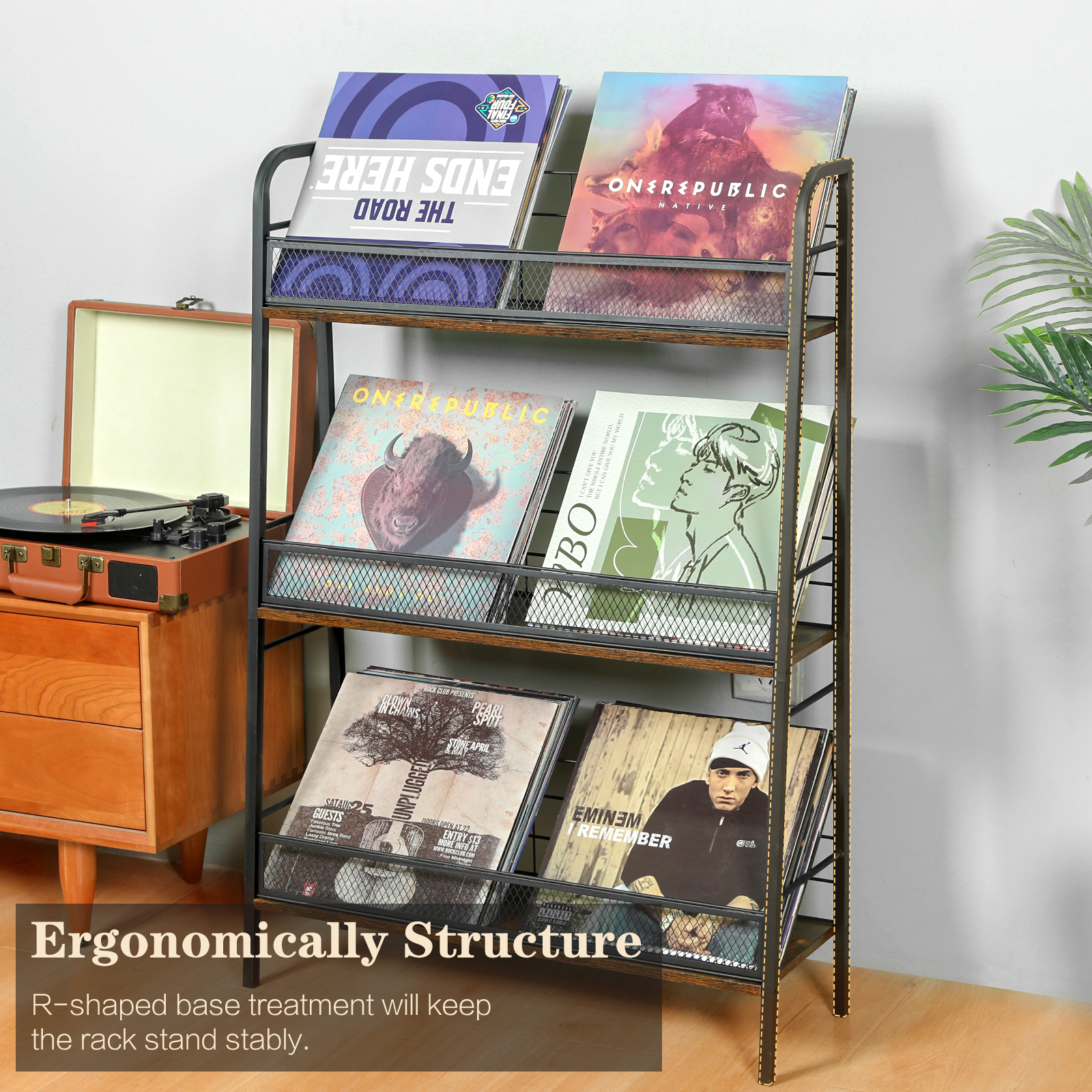 3 Tier Vinyl Record Storage Holder Large Capacity Records Rack