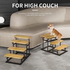 Adjustable 4 or 3 Ladder Bamboo Pet Dog Stairs Dog Step for High Beds or Couch