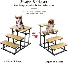 Adjustable 4 or 3 Ladder Bamboo Pet Dog Stairs Dog Step for High Beds or Couch