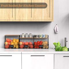 Counter&Wall Mounted Pantry 3 Pack Fruit Basket for Kitchen with Wood Lid