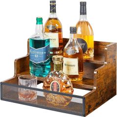 3 Step Countertop Liquor Bottle Display Shelf Retro Wine Rack for Home Bar Kitchen