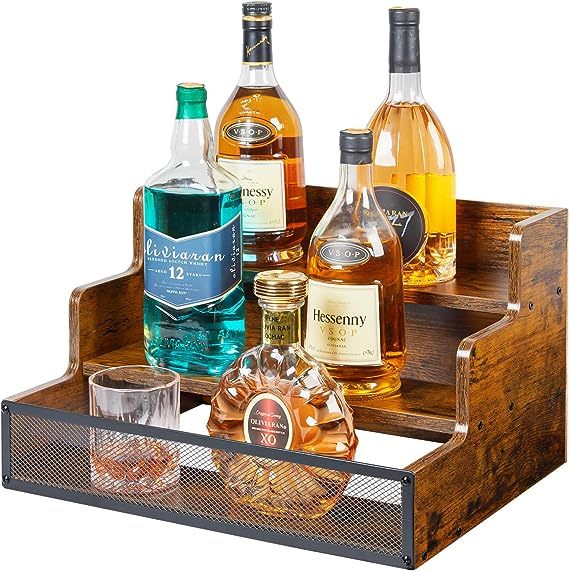 3 Step Countertop Liquor Bottle Display Shelf Retro Wine Rack for Home Bar Kitchen