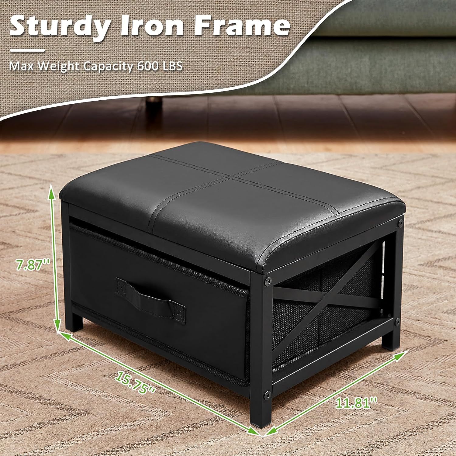 Faux Leather Foot Rest Stool with Storage for Living Room Bedroom Entryway