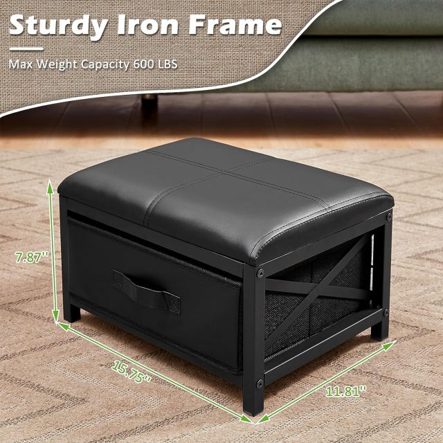 Faux Leather Foot Rest Stool with Storage for Living Room Bedroom Entryway
