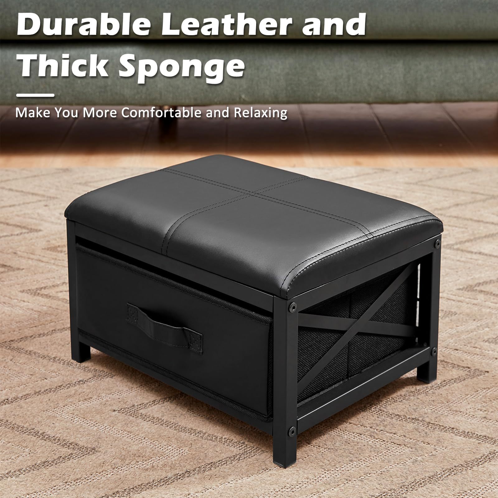 Faux Leather Foot Rest Stool with Storage for Living Room Bedroom Entryway