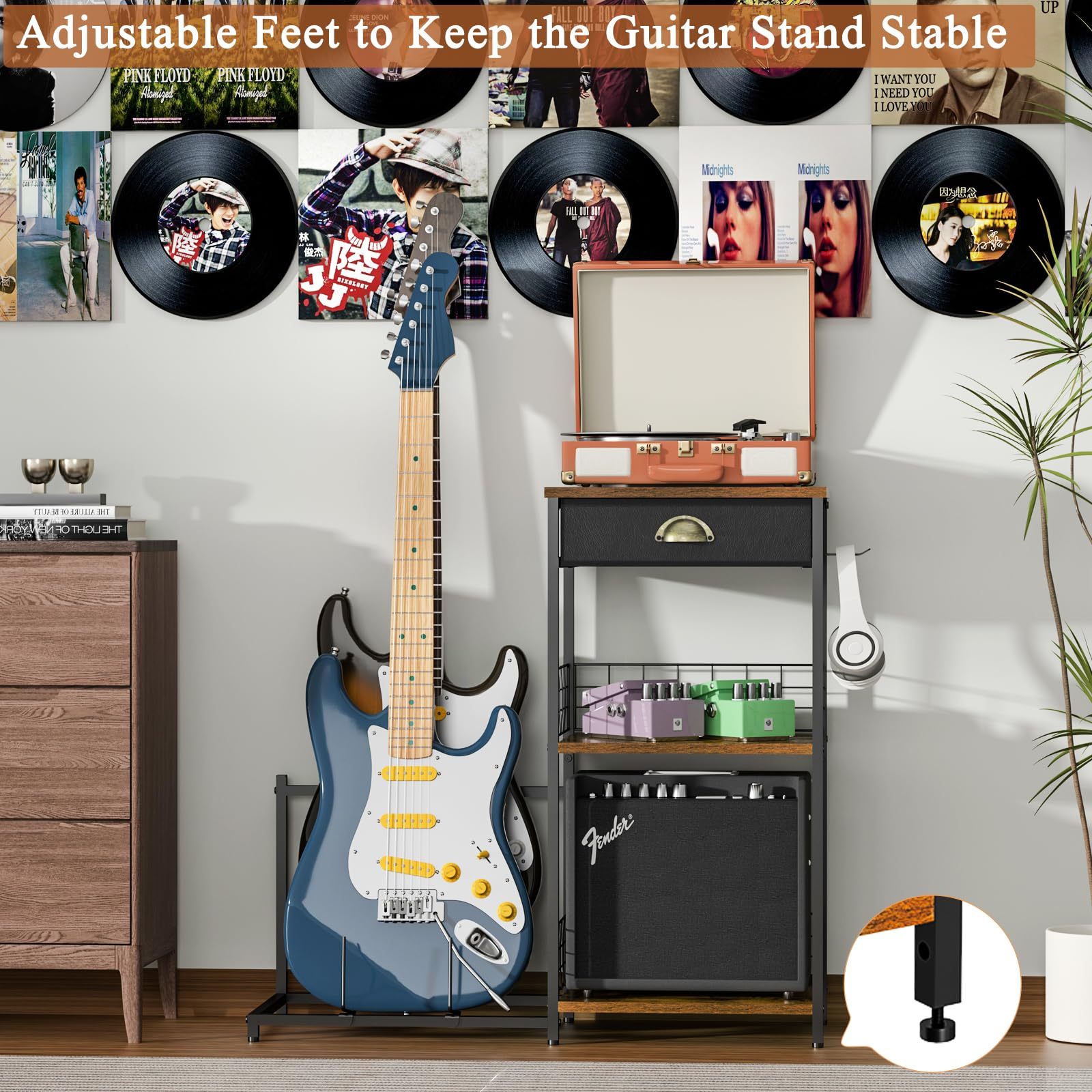 Adjustable Guitar Stand rack  with Drawer for Multiple Guitars and Amp Accessories