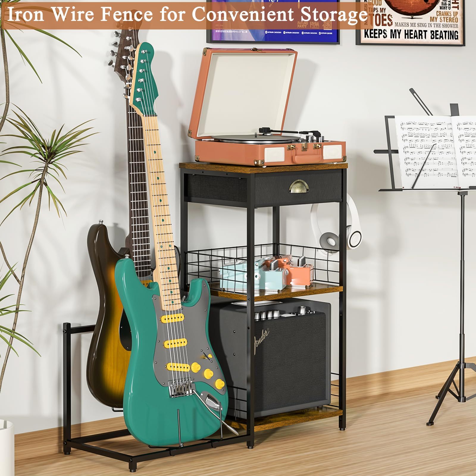 Adjustable Guitar Stand rack  with Drawer for Multiple Guitars and Amp Accessories
