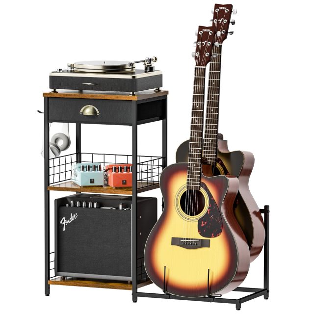 Adjustable Guitar Stand rack  with Drawer for Multiple Guitars and Amp Accessories
