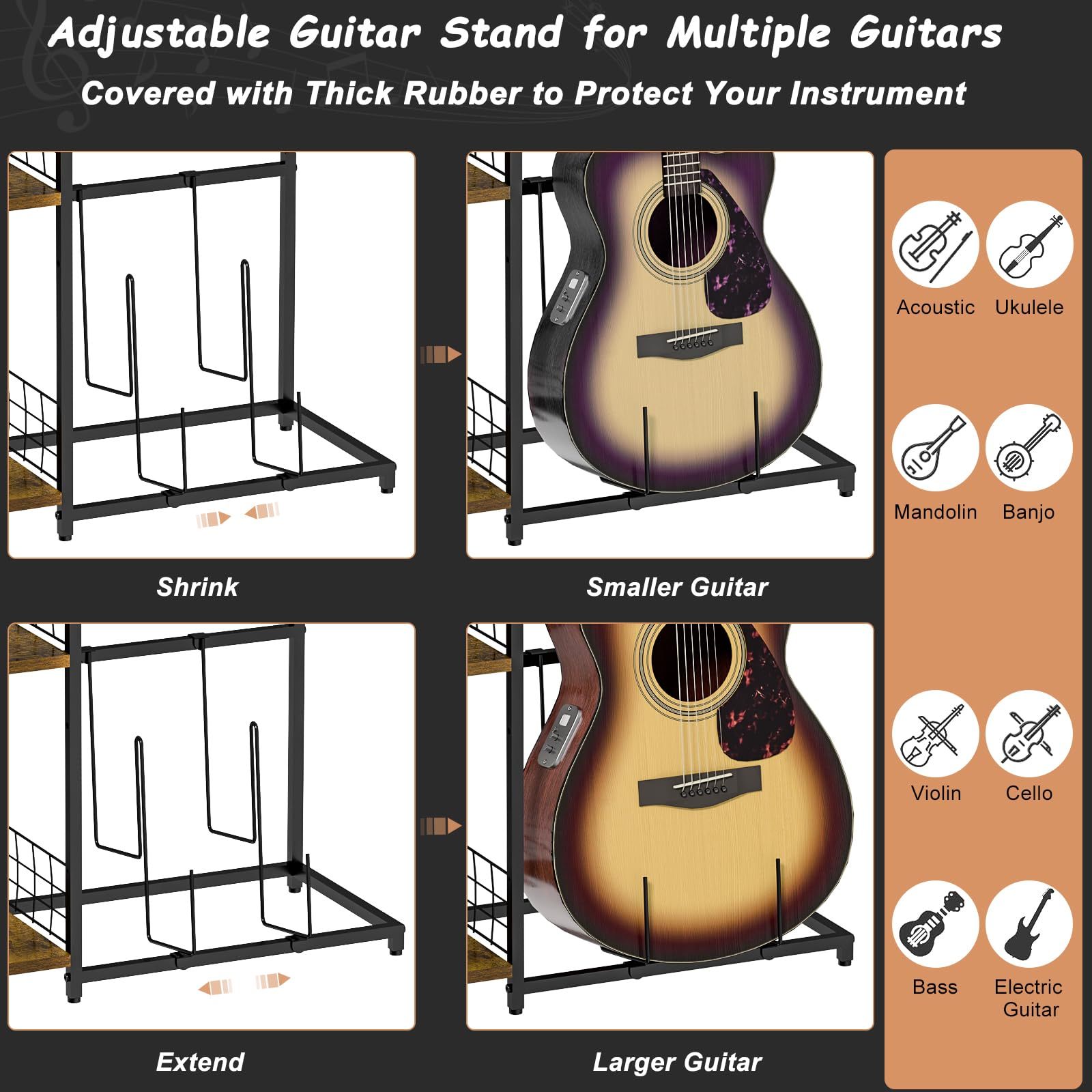 Adjustable Guitar Stand rack  with Drawer for Multiple Guitars and Amp Accessories