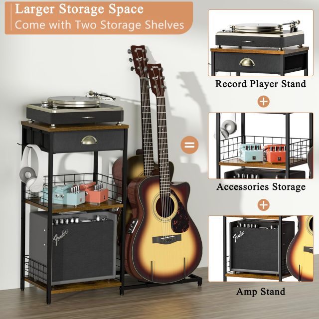 Adjustable Guitar Stand rack  with Drawer for Multiple Guitars and Amp Accessories