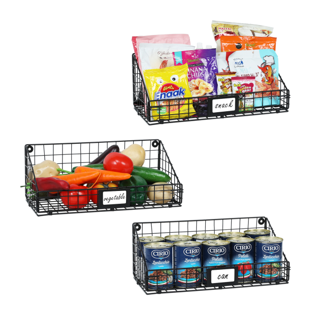 New Arrival Competitive Price House Bathroom Vegetable Fruit 3 Sets Small Metal Black Wire Wall Mounted Hanging Storage Basket