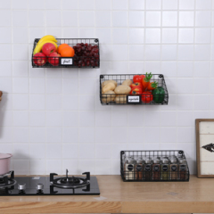 New Arrival Competitive Price House Bathroom Vegetable Fruit 3 Sets Small Metal Black Wire Wall Mounted Hanging Storage Basket
