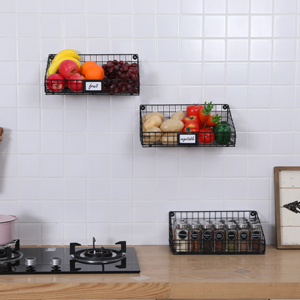 New Arrival Competitive Price House Bathroom Vegetable Fruit 3 Sets Small Metal Black Wire Wall Mounted Hanging Storage Basket