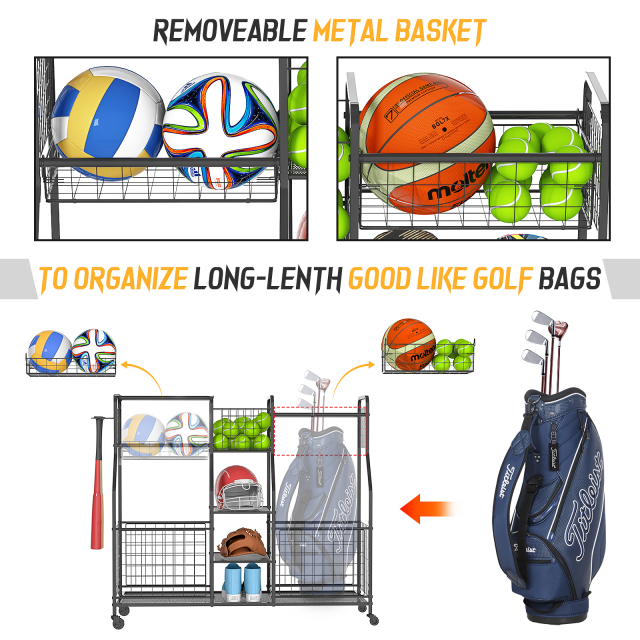 Sports Ball Storage Rack Equipment Organizer